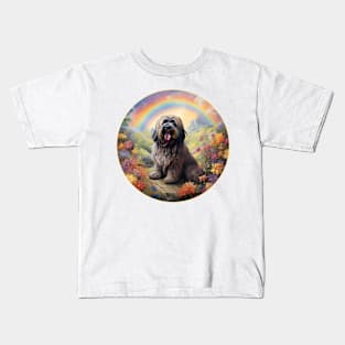 Briard Memorial Rainbow Bridge Colorful Dog Art Kids T-Shirt